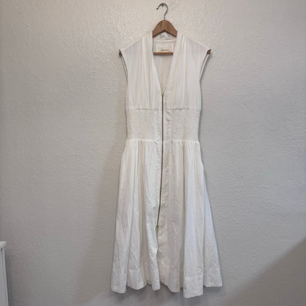Anthropologie Tommie Zip-Front Midi Dress Modal Cotton Size Medium White - Picture 4 of 9